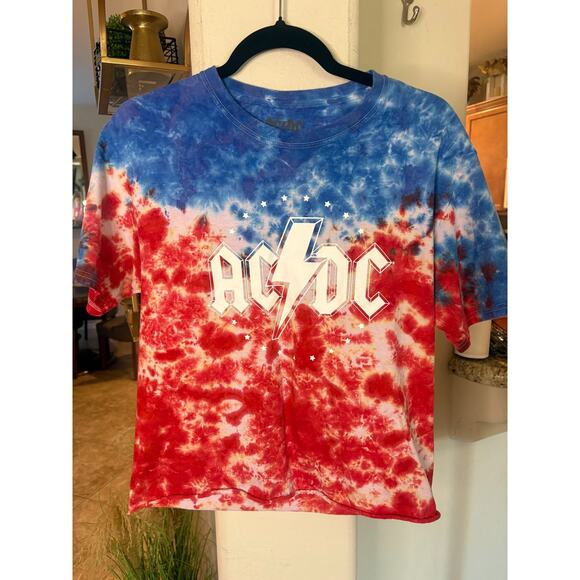AC/DC Women's Tie-Dye Crop T-Shirt Medium 4-8 - Picture 1 of 3